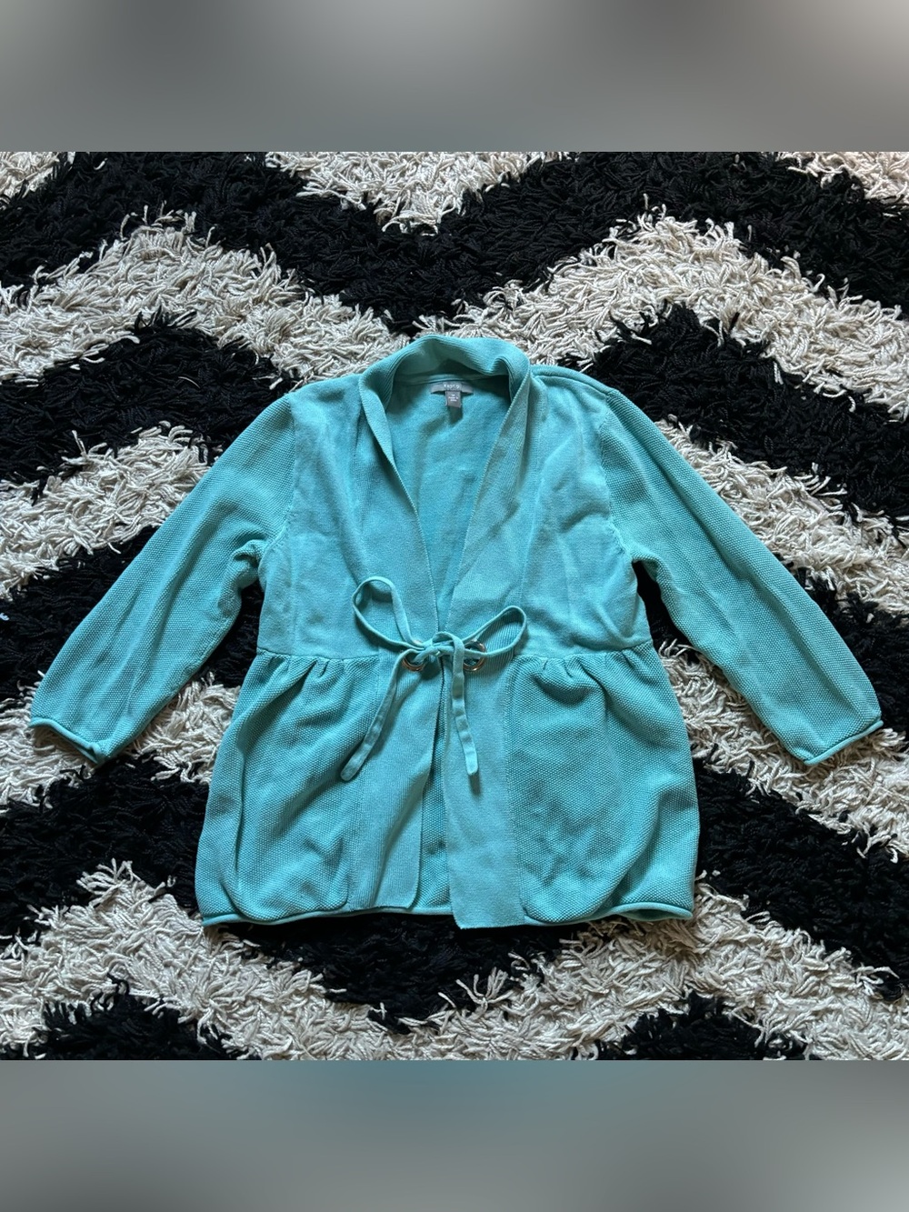 Apt 9 Twee Turquoise Blue Babydoll Tie-Front 3/4 Sleeve Cardigan